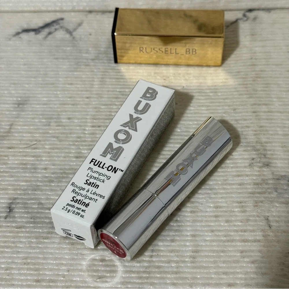 Buxom Full-On Plumping Red Satin Lipstick (Color: Sexy Vamp, Boysenberry Red)